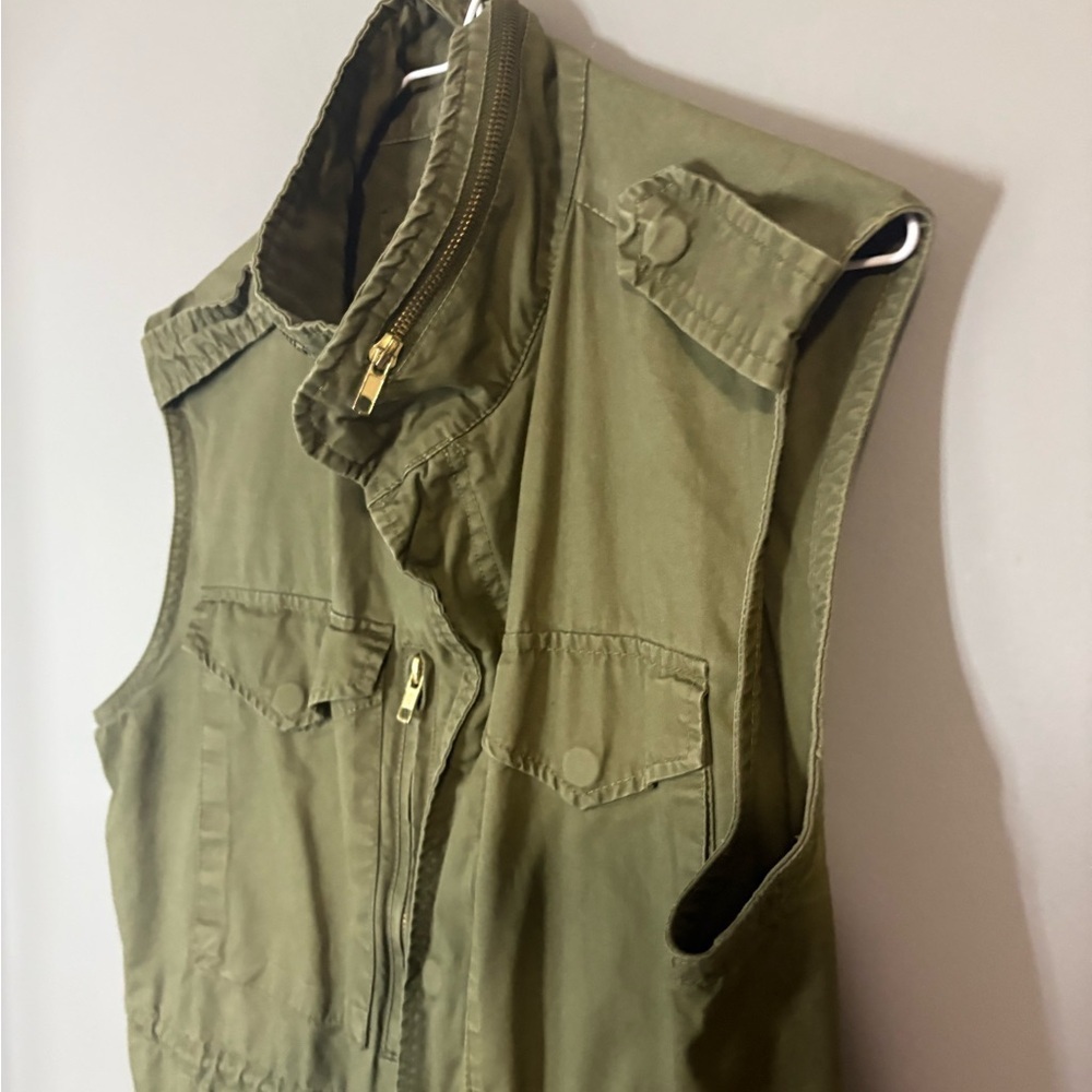 Bluenotes size large Khaki Green Army Utility Vest, zipper front, multi pockets - Picture 8 of 9